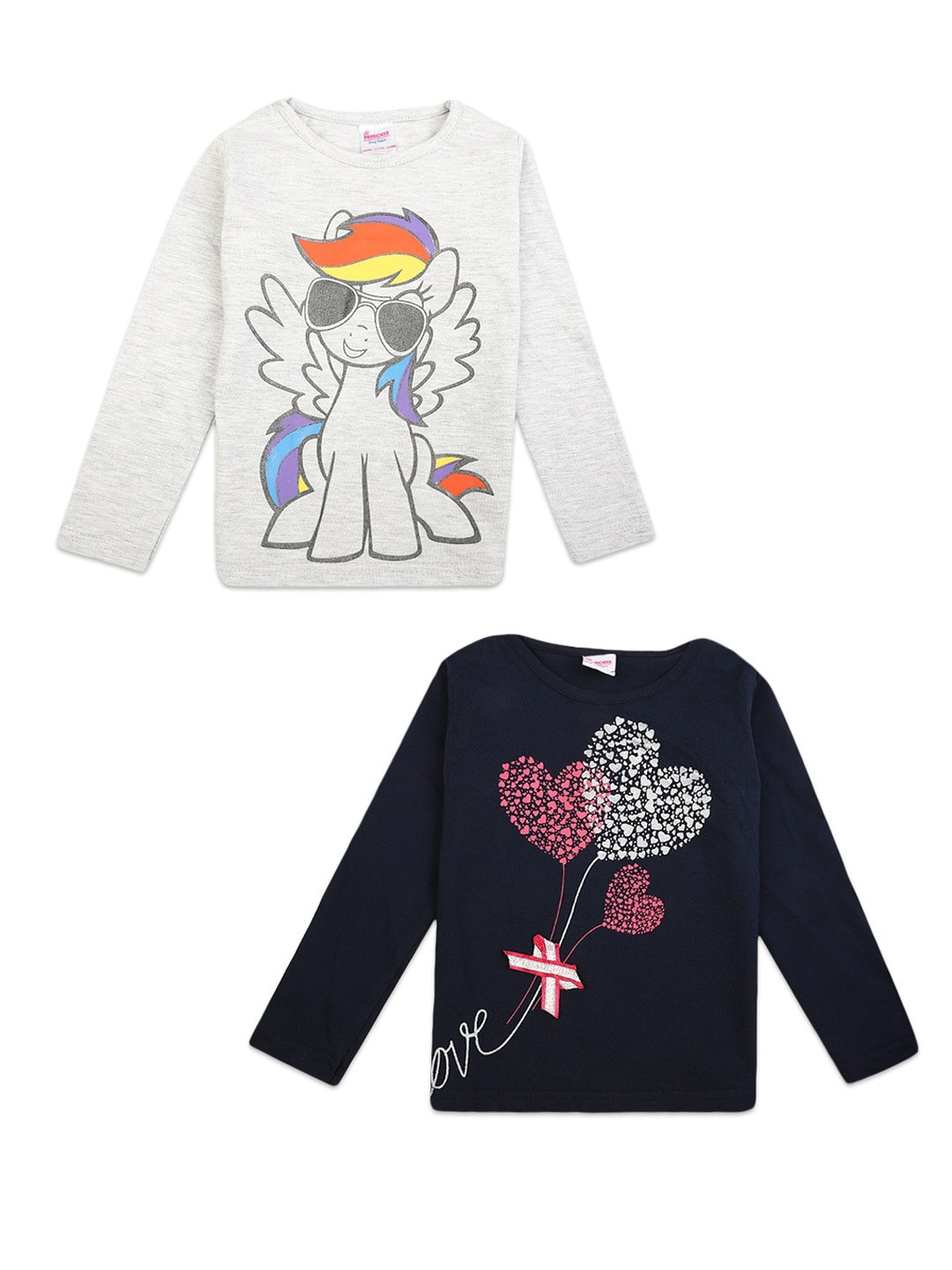 

V-Mart Girls Pack of 2 Grey & Navy Blue Printed Cotton T-shirt