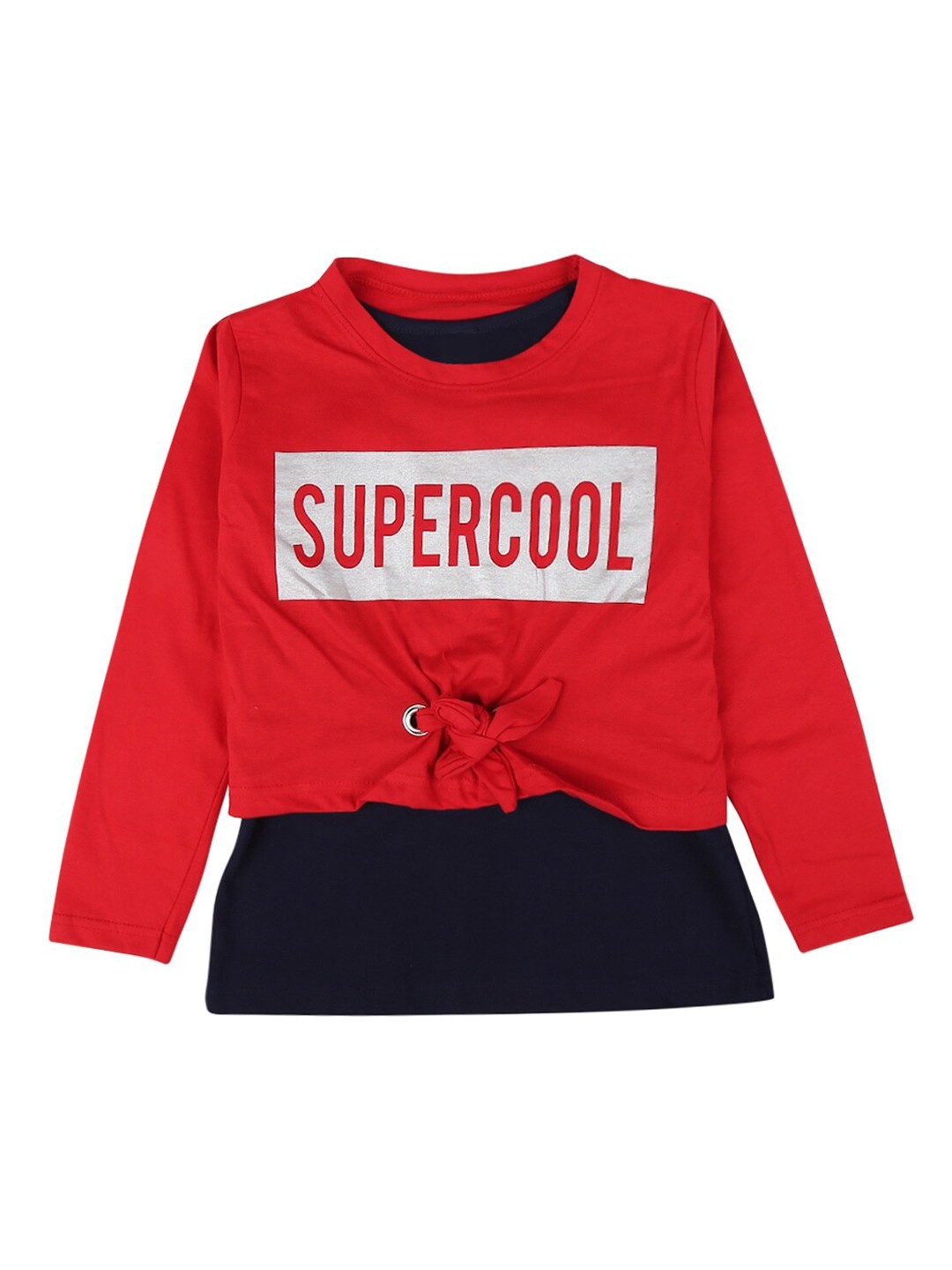 

V-Mart Girls Red & Black Typography Printed Cotton T-shirt