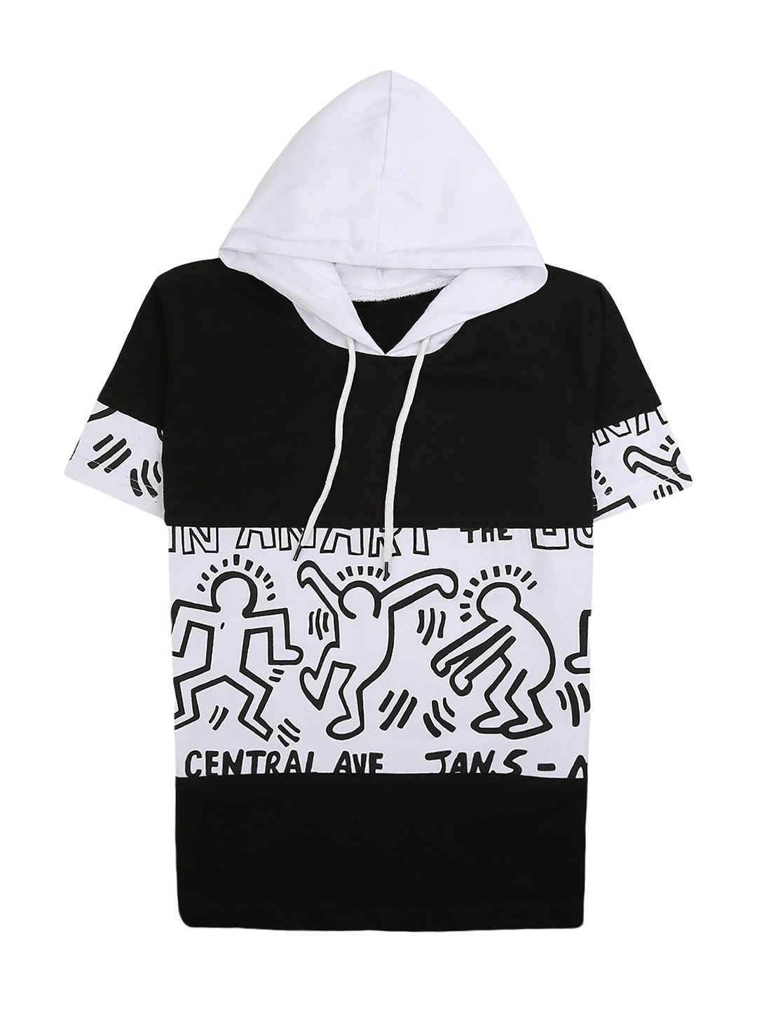 

V-Mart Boys Black & White Printed Hooded Monochrome Cotton T-shirt