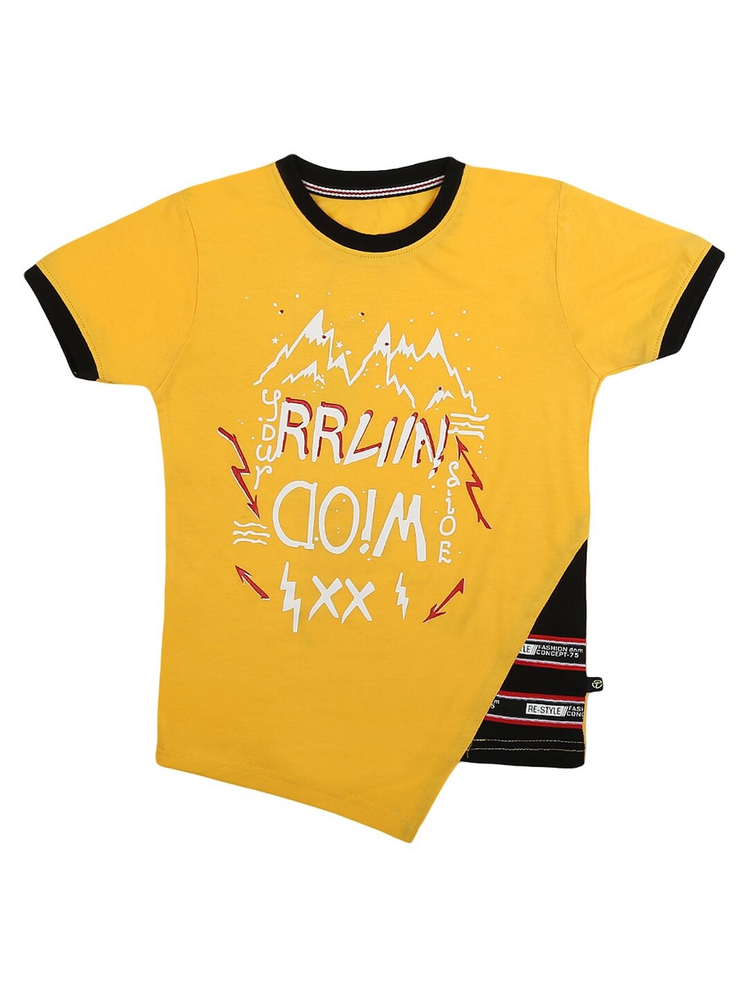 

V-Mart Boys Yellow & Black Typography Printed Cotton T-shirt