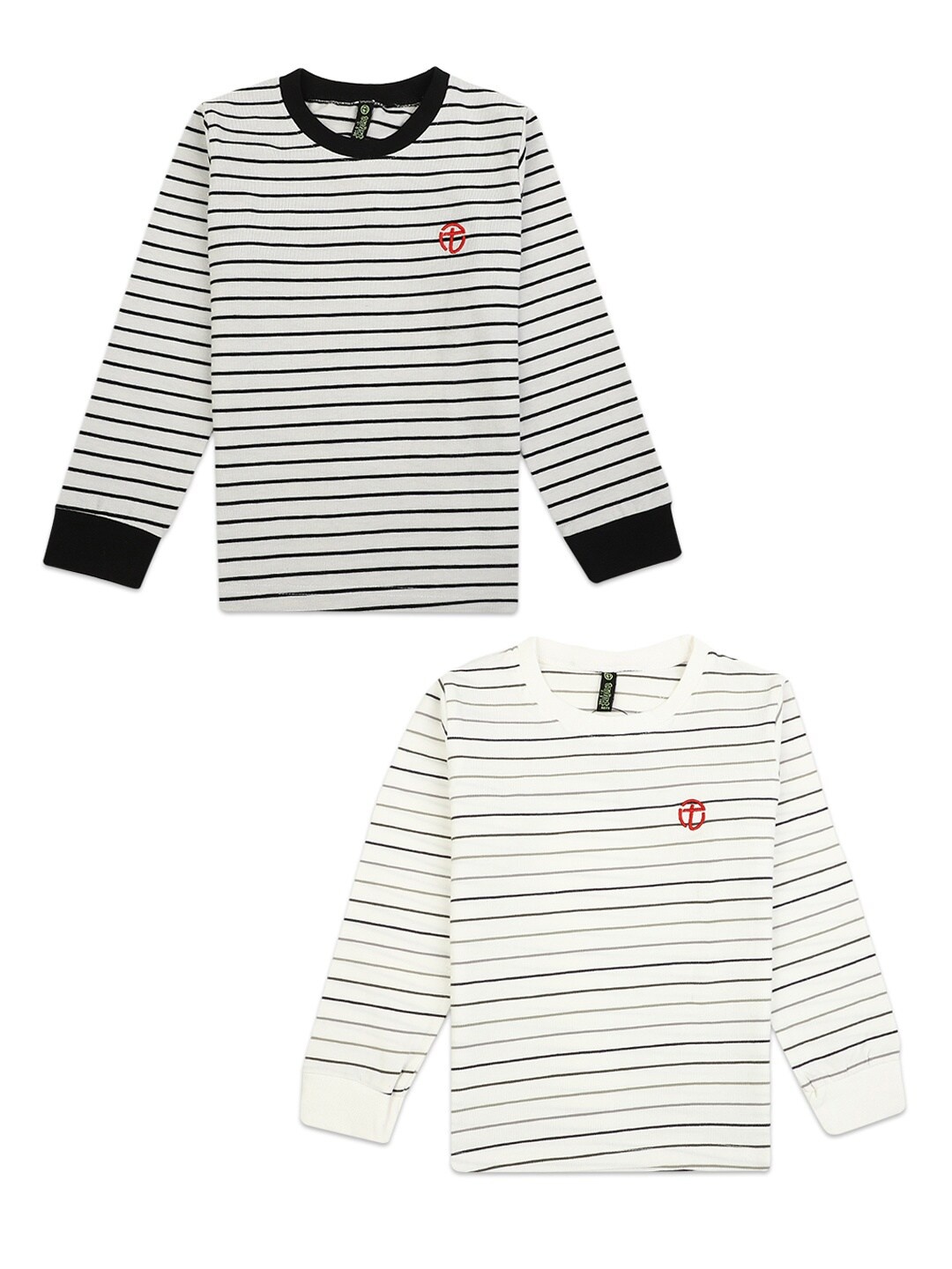 

V-Mart Boys Pack of 2 Grey & White Striped Cotton T-shirts