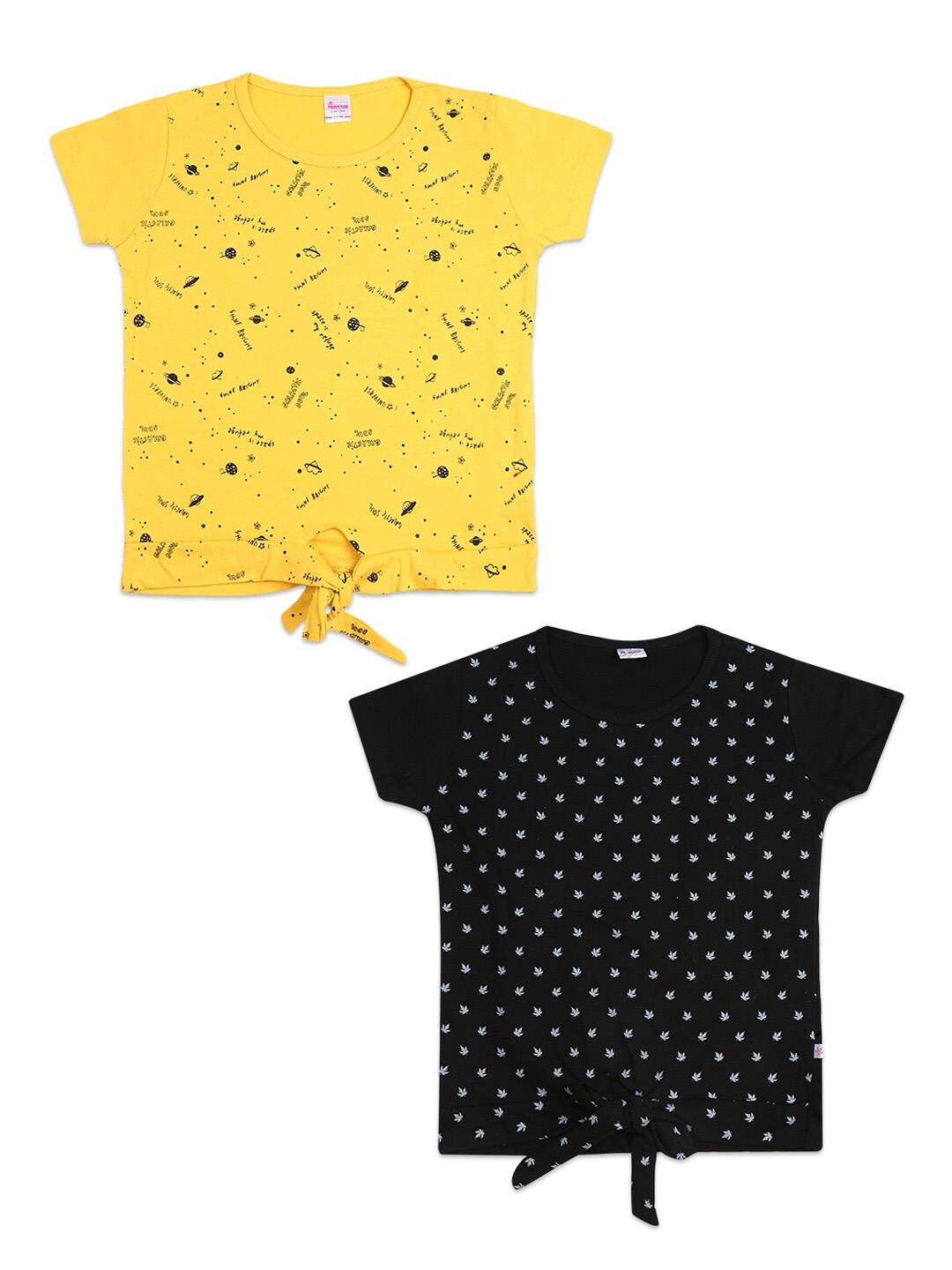 

V-Mart Girls Yellow & Black Set Of 2 Printed Cotton T-shirt