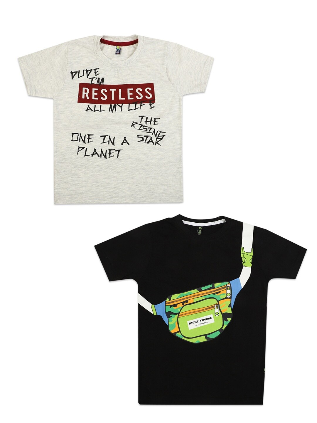 V-Mart Boys Pack of 2 Black & Grey Printed Cotton T-shirt