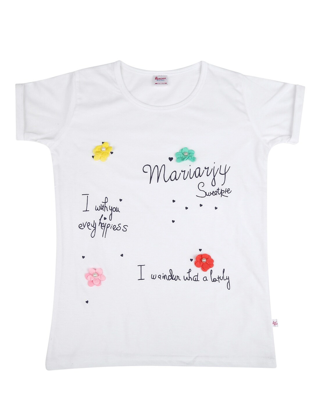 

V-Mart Girls White & Black Typography Printed Cotton T-shirt