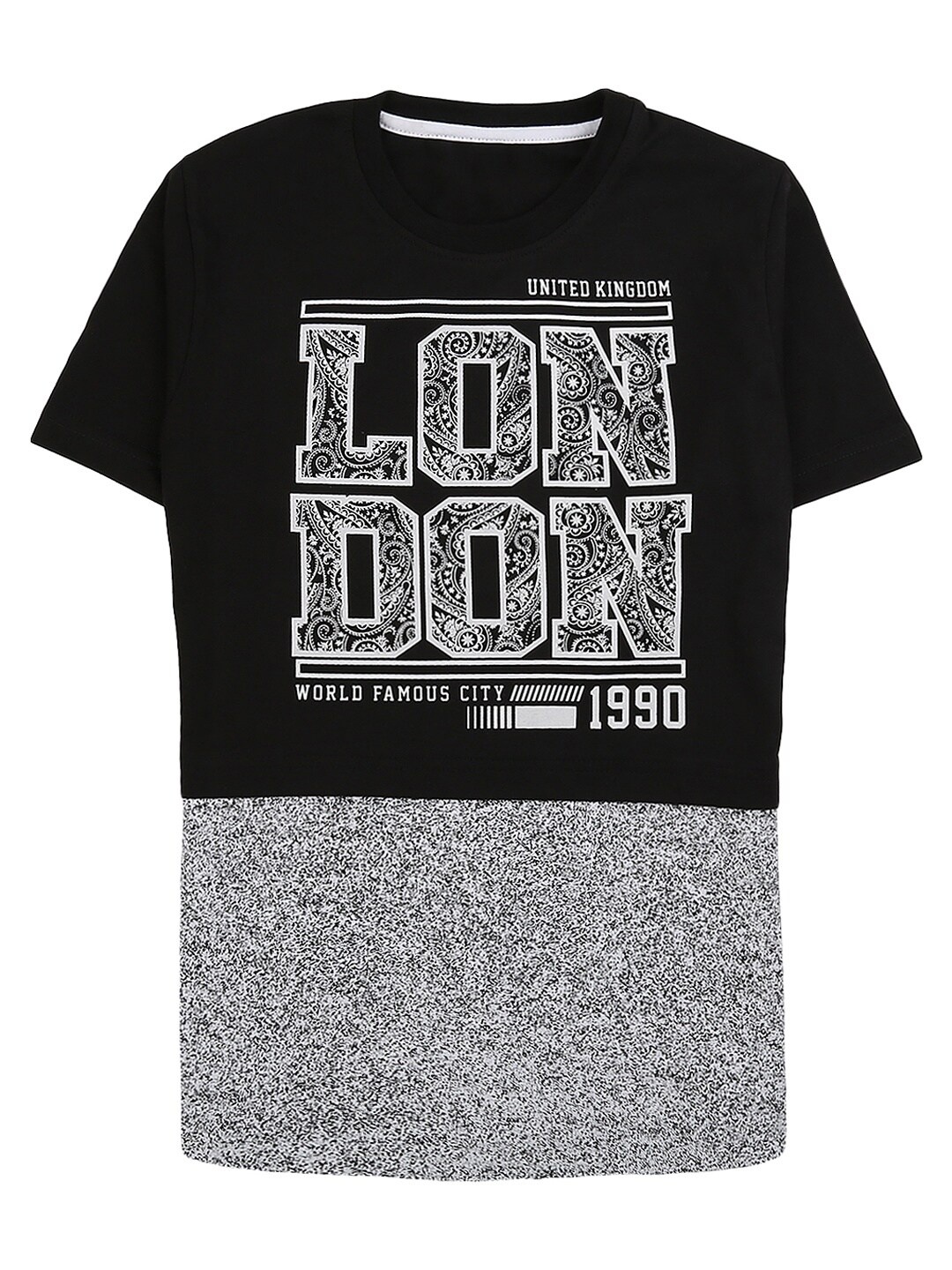 

V-Mart Boys Black & Grey Typography Printed Cotton T-shirt