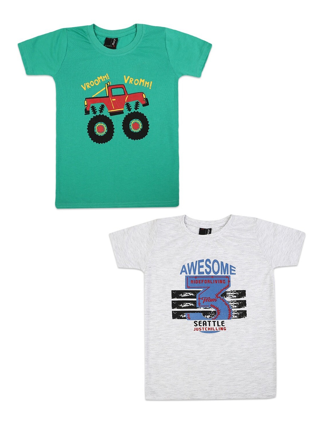 V-Mart Pack of 2 Boys Green & White Printed T-shirt