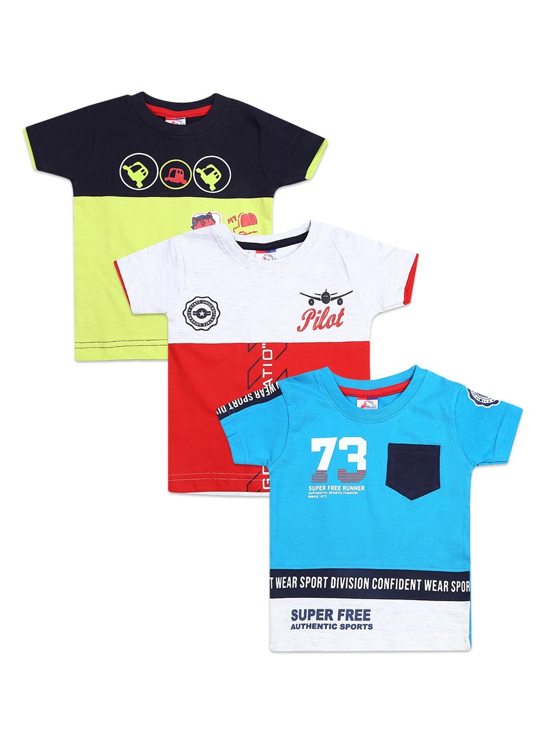 

V-Mart Girls Red & Blue Pack Of 3 Printed Applique T-shirt