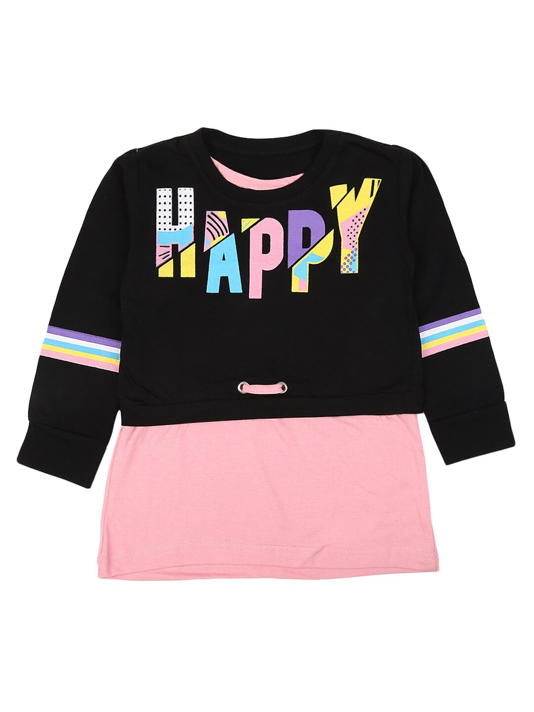 

V-Mart Girls Black & Pink Typography Printed Cotton T-shirt