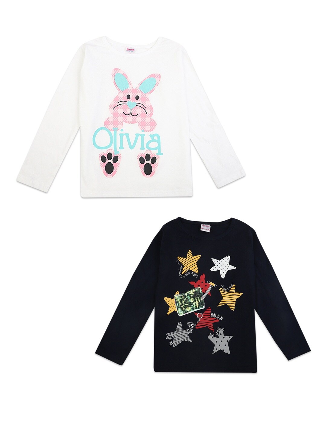 

V-Mart Girls Black & White Pack Of 2 Printed T-shirts