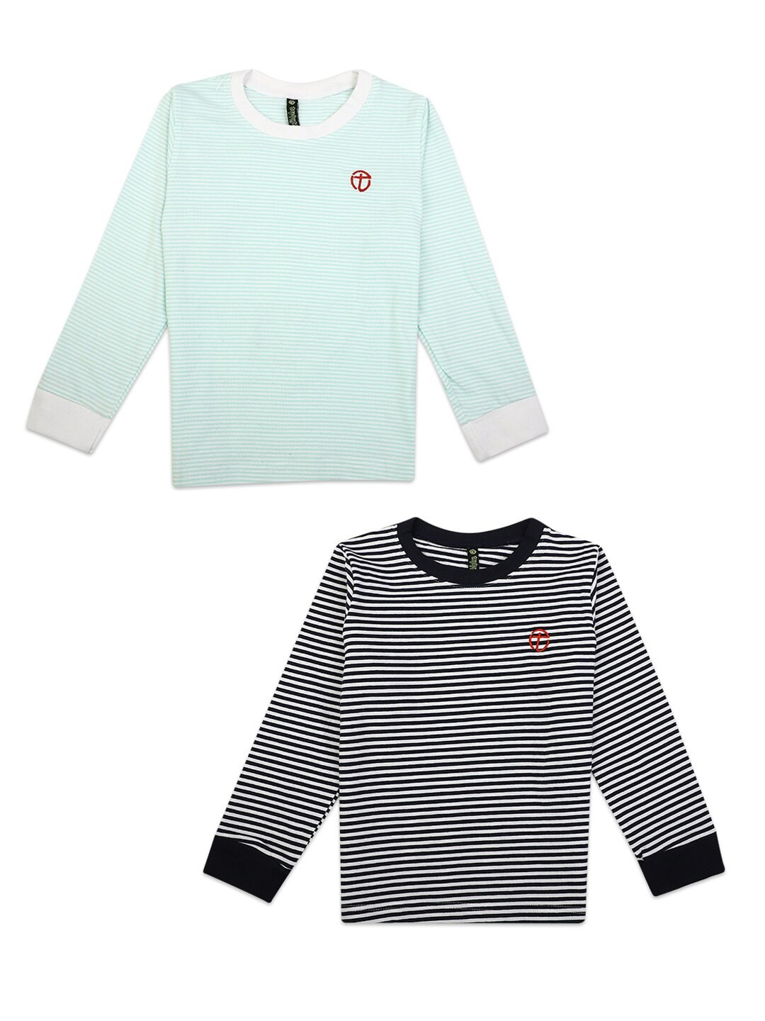

V-Mart Boys Pack Of 2 Striped T-shirts, Green