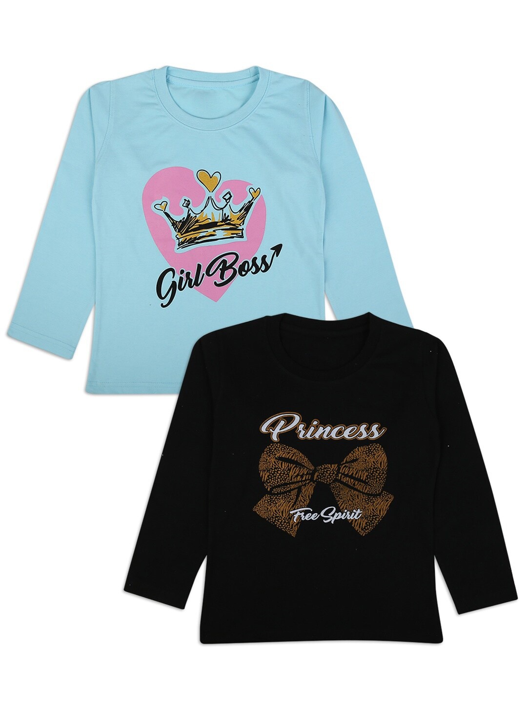 

V-Mart Girls Pack of 2 Blue & Black Typography Printed Cotton T-shirt