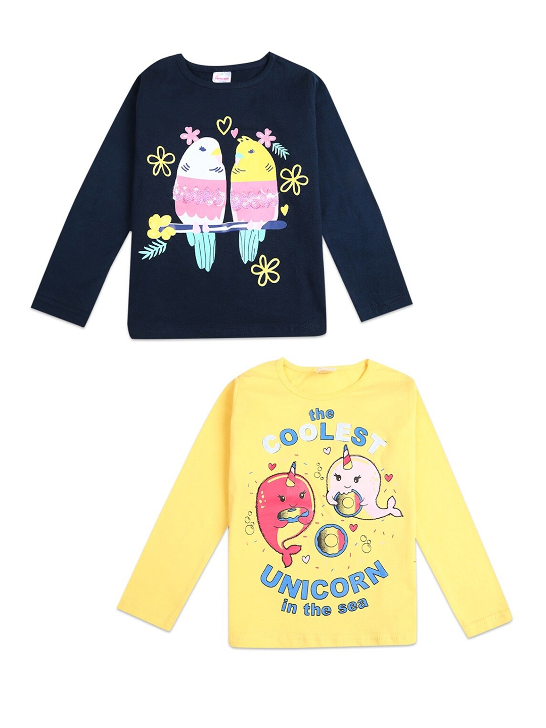 

V-Mart Girls Yellow & Navy Blue Pack Of 2 Printed T-shirt