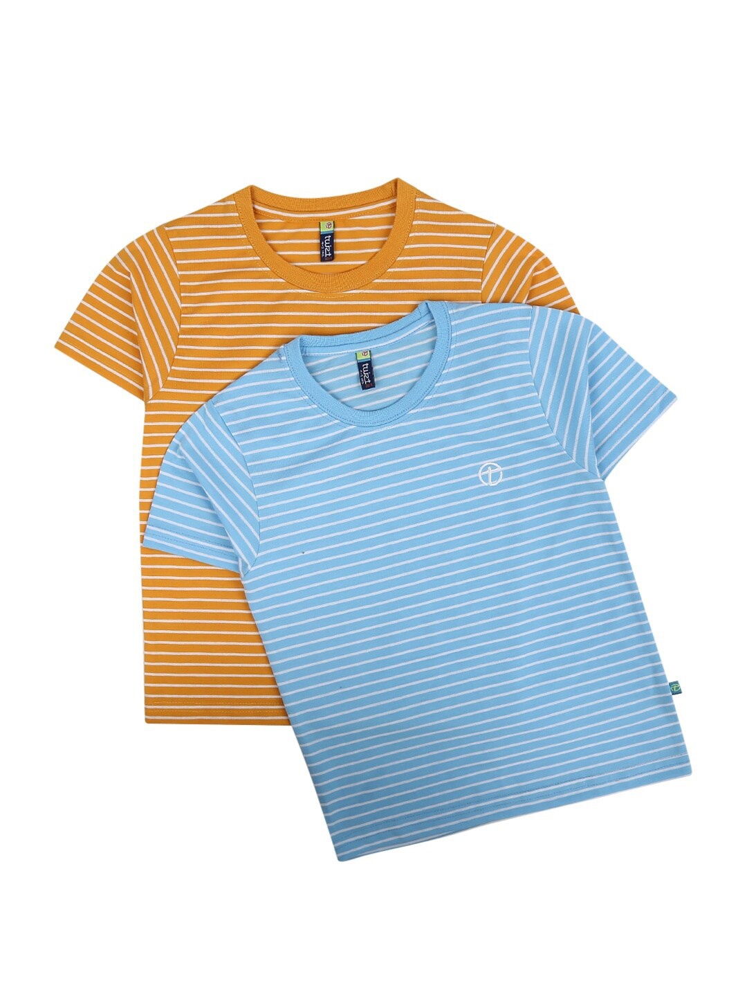 

V-Mart Boys Pack of 2 Yellow & Blue Striped Cotton T-shirts