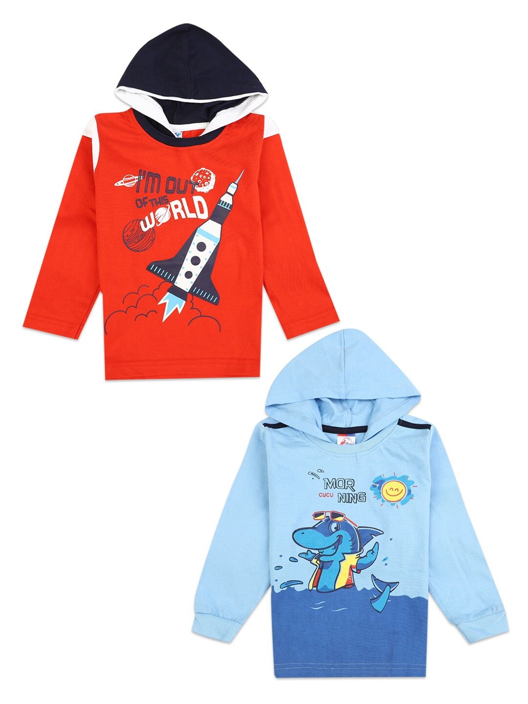 

V-Mart Kids Pack Of 2 Typography Printed Hooded Neck T-shirt, Blue