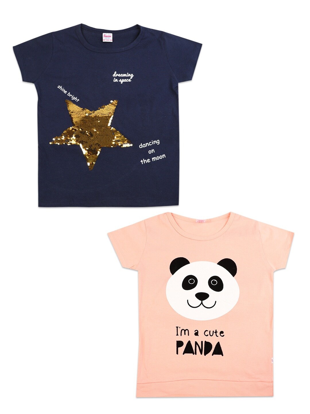 

V-Mart Pack of 2 Girls Printed T-shirts, Blue