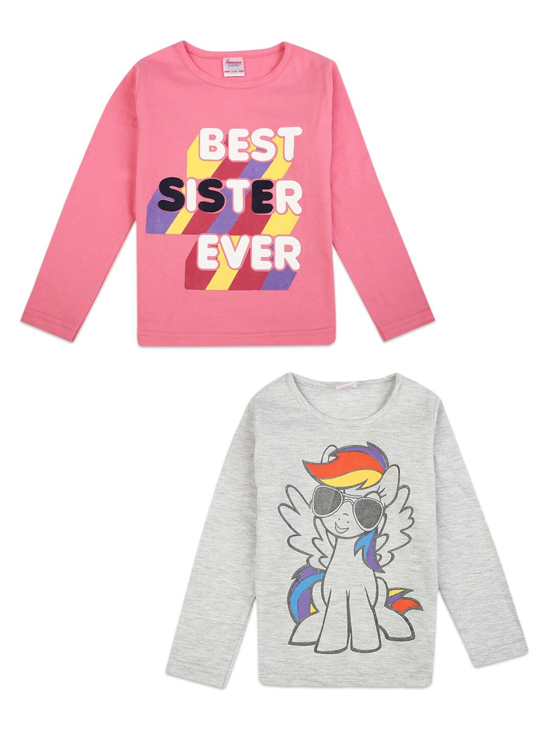 

V-Mart Girls Pack Of 2 Pink & Grey Printed T-shirt
