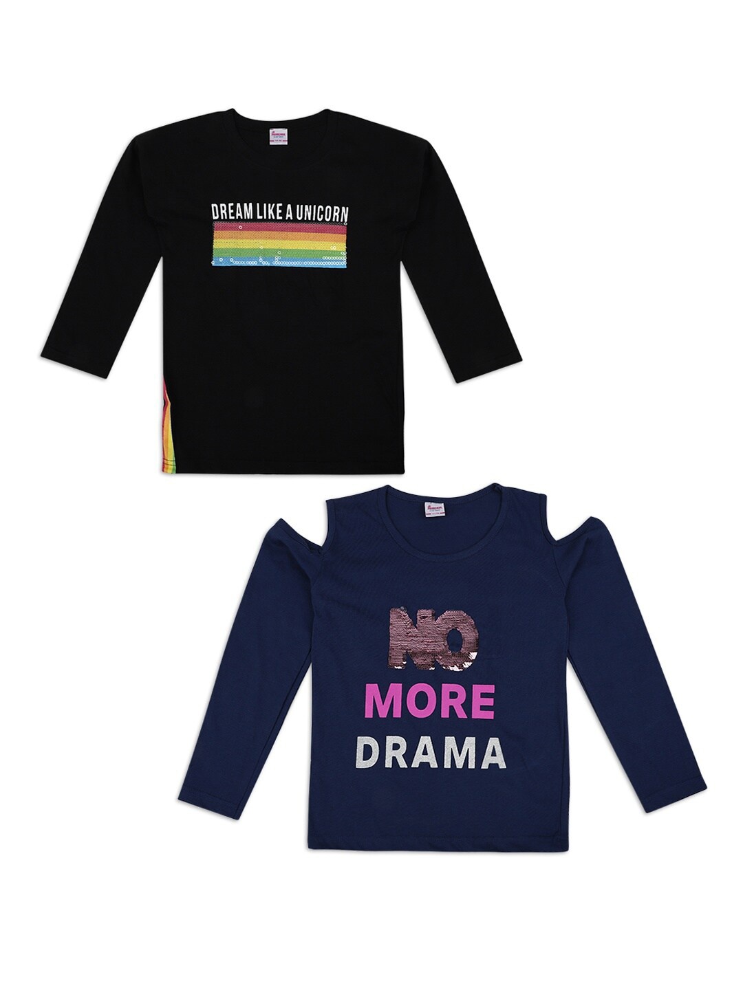 

V-Mart Pack of 2 Girls Black & Navy Blue Typography Printed T-shirt