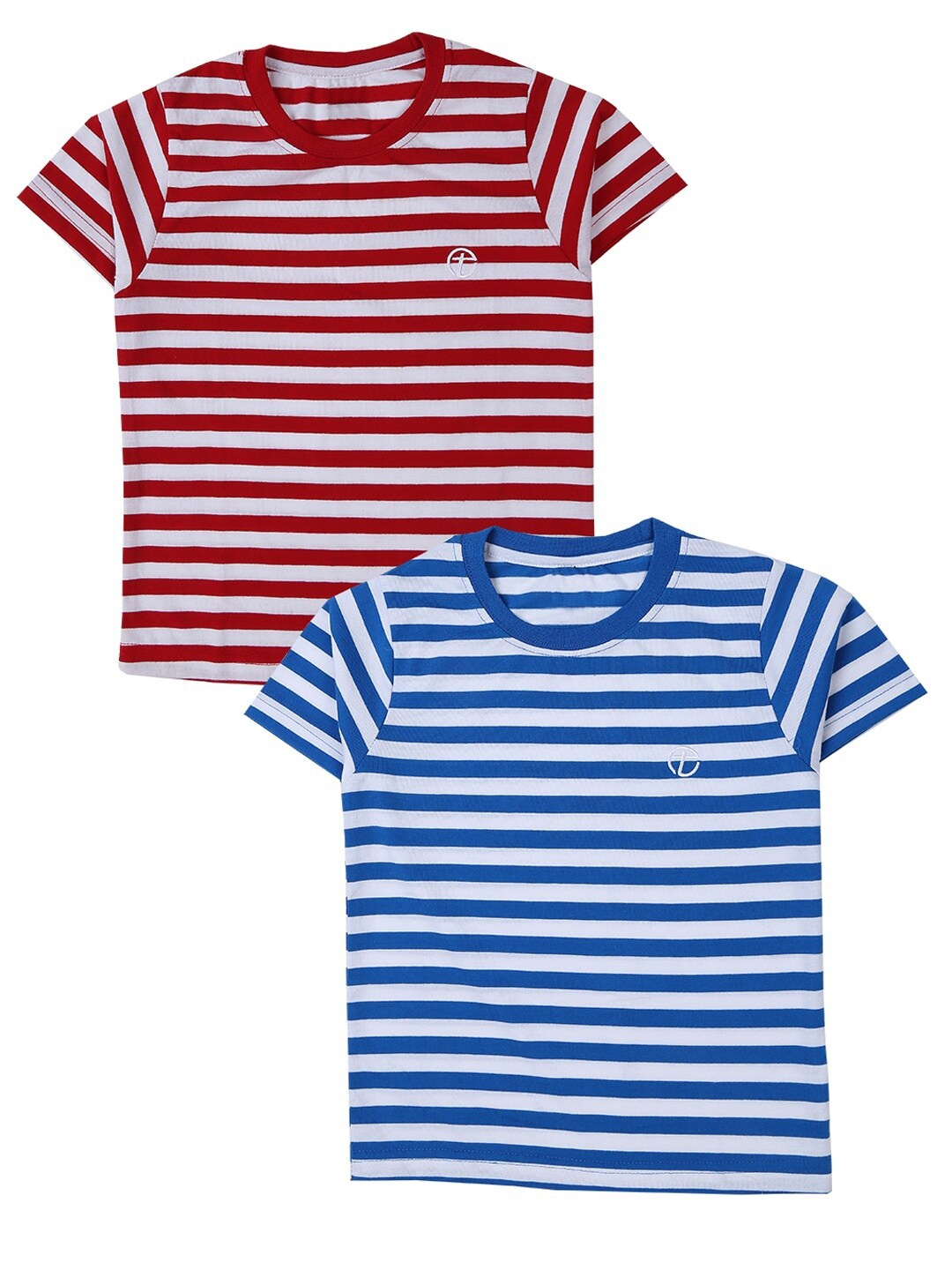 

V-Mart Boys Pack Of 2 Red & Blue Striped Cotton T-shirts