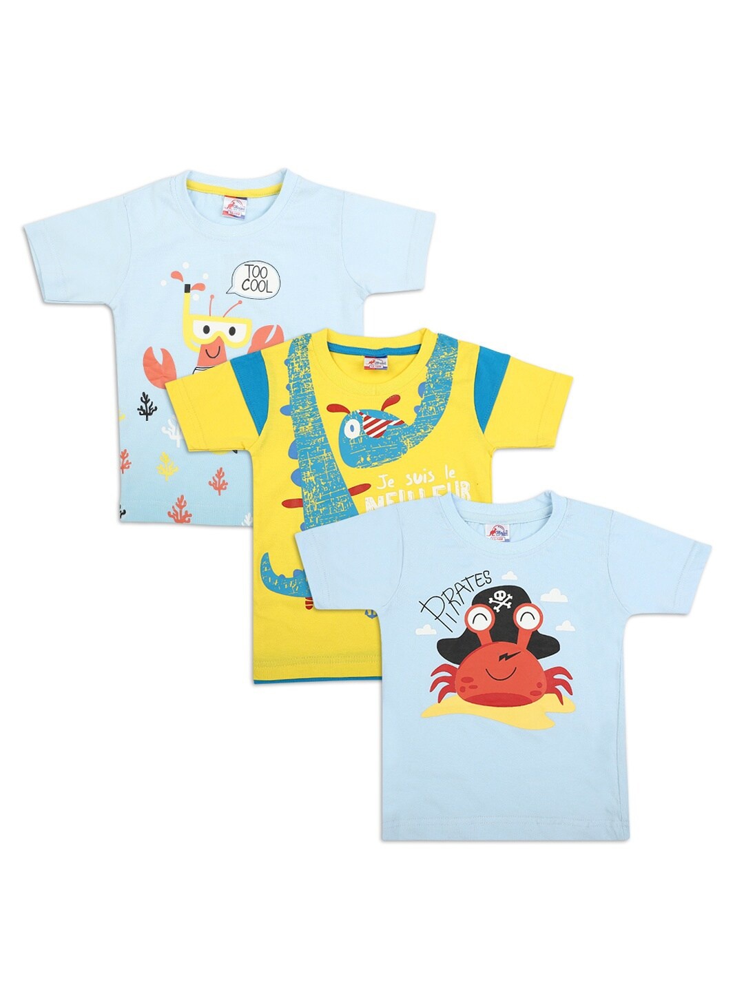 

V-Mart Girls Set Of 3 Blue & Yellow Printed T-shirt