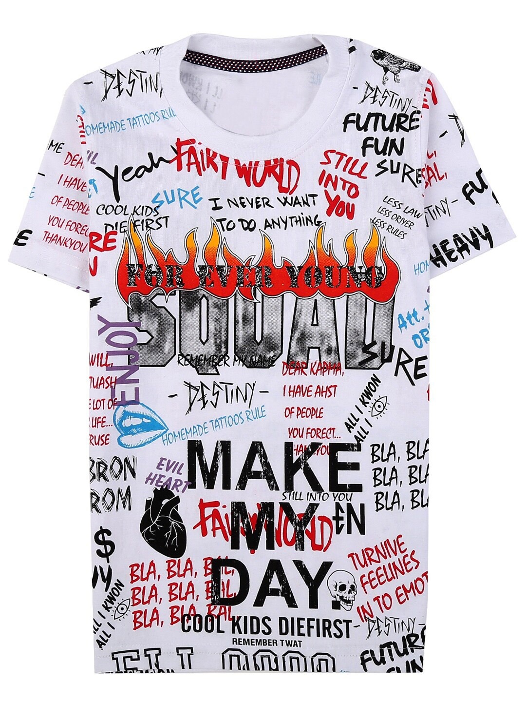 

V-Mart Boys White Typography Printed Regular Fit Cotton T-shirt