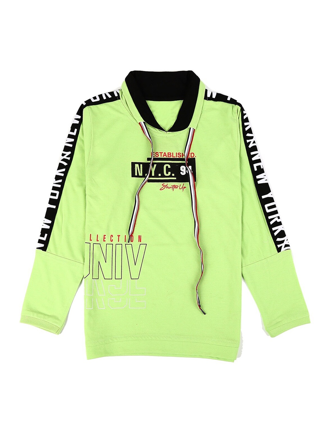 V-Mart Boys Green & Black Printed High Neck T-shirt