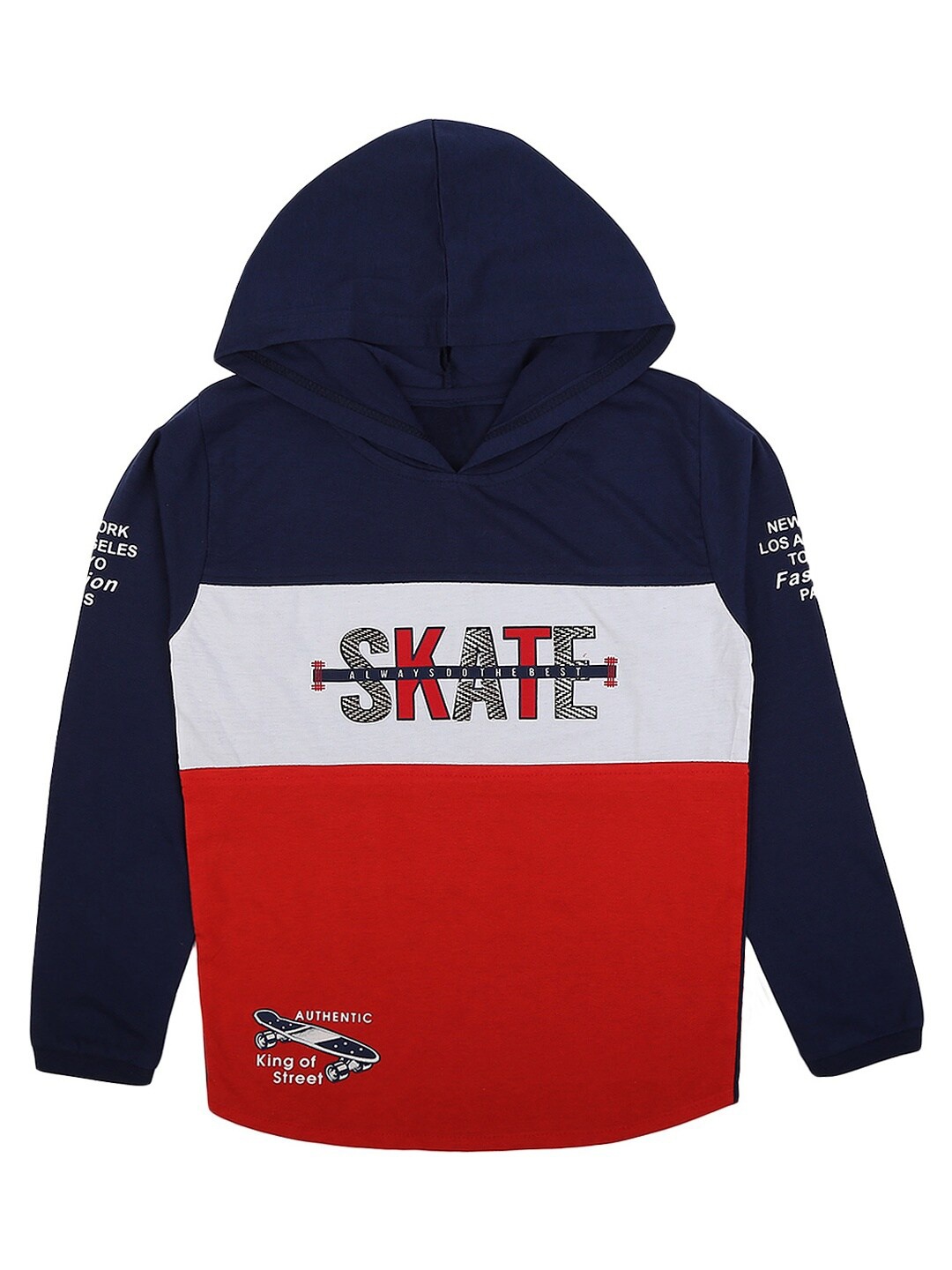 

V-Mart Boys Blue & Red Colourblocked Hooded T-shirt