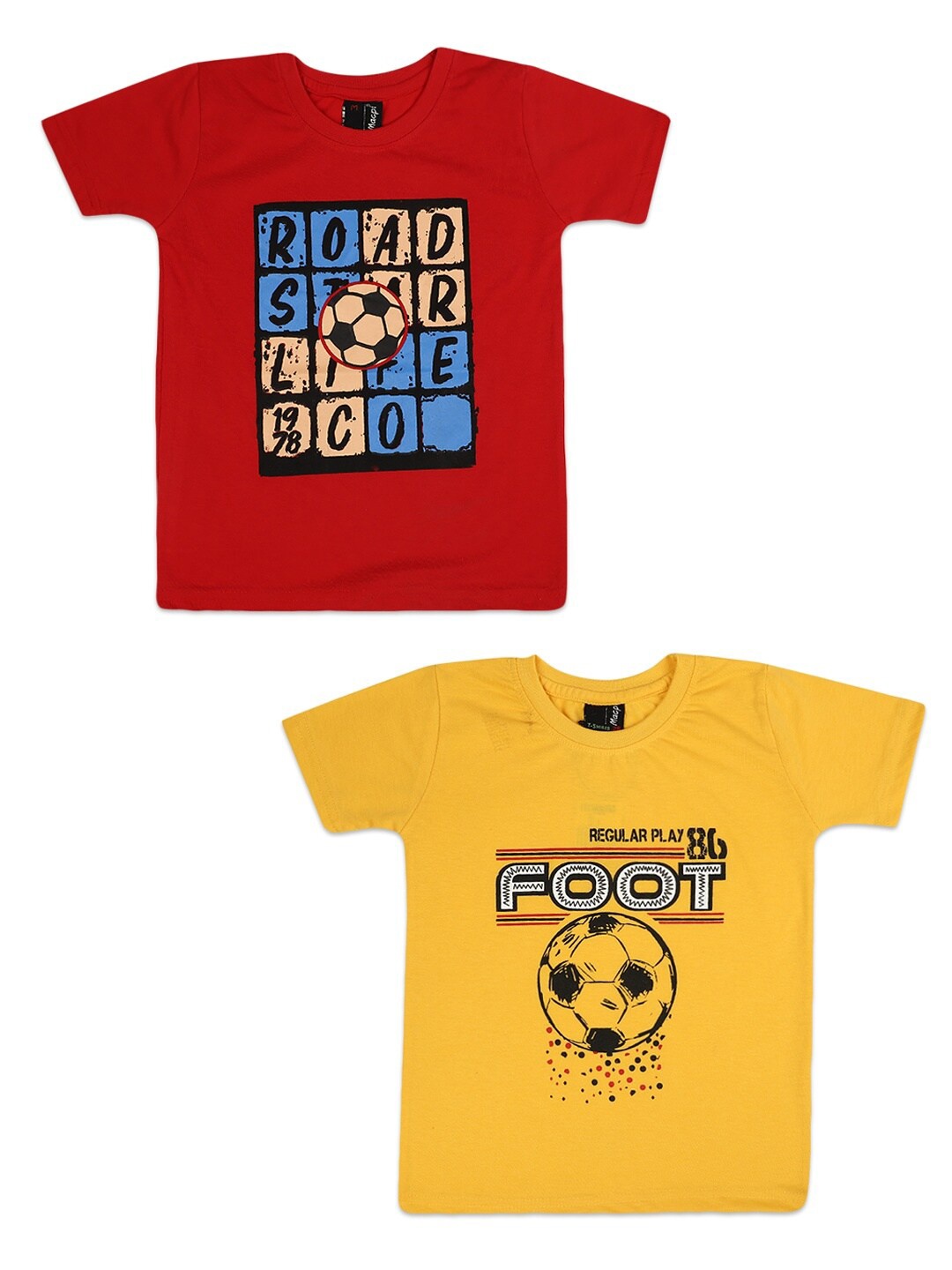 

V-Mart Pack of 2 Boys Yellow & Red Typography Printed Cotton T-shirt