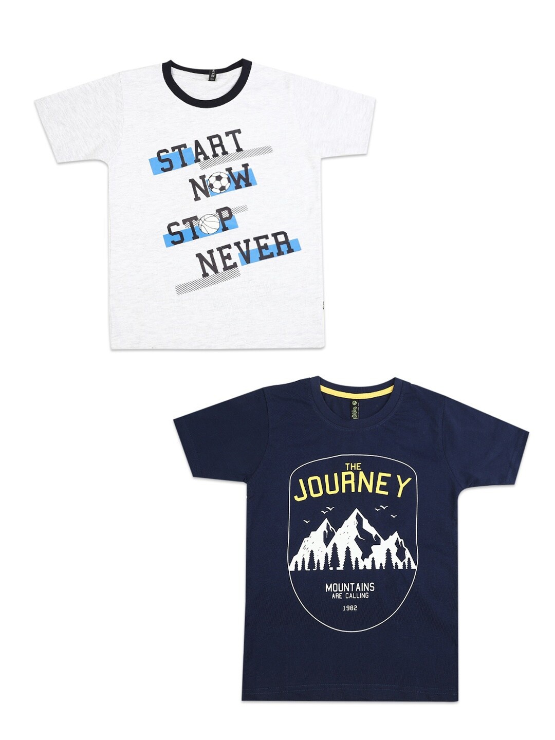 

V-Mart Boys Pack of 2 White & Navy Blue Typography Printed Cotton T-shirt