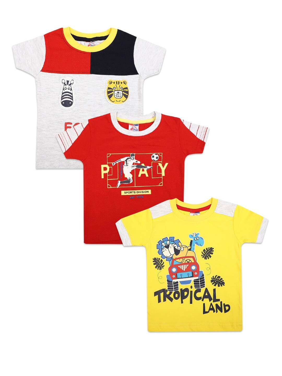 

V-Mart Girls Red & Yellow Pack of 3 Printed Cotton T-shirt