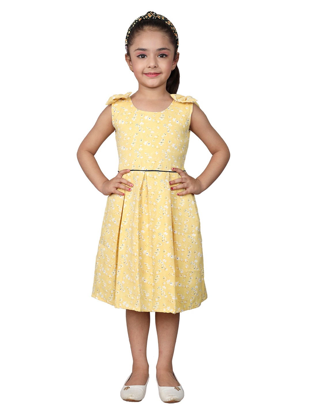 

SKY HEIGHTS Women Yellow Floral Printed Cotton Dress