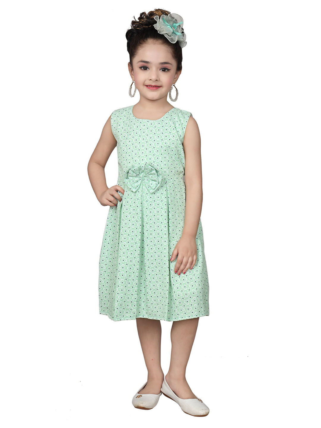 

SKY HEIGHTS Girls Green Fit & Flare Bow Dress