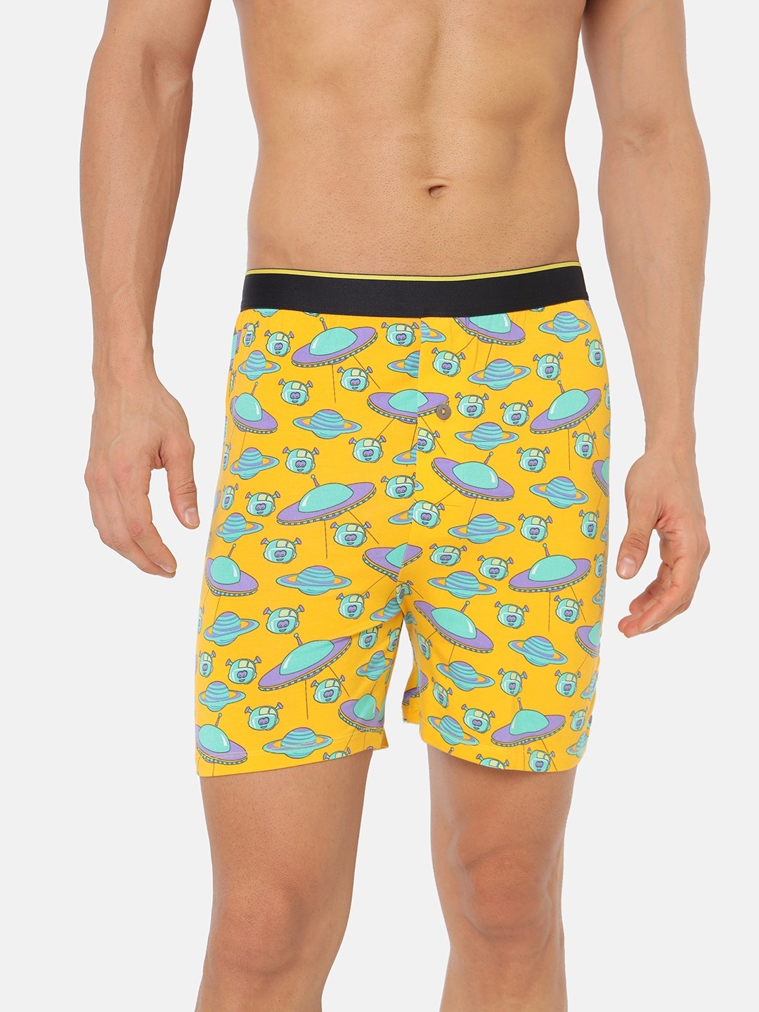 

Bummer Men Micro Modal Printed Spacepunks Boxers, Yellow