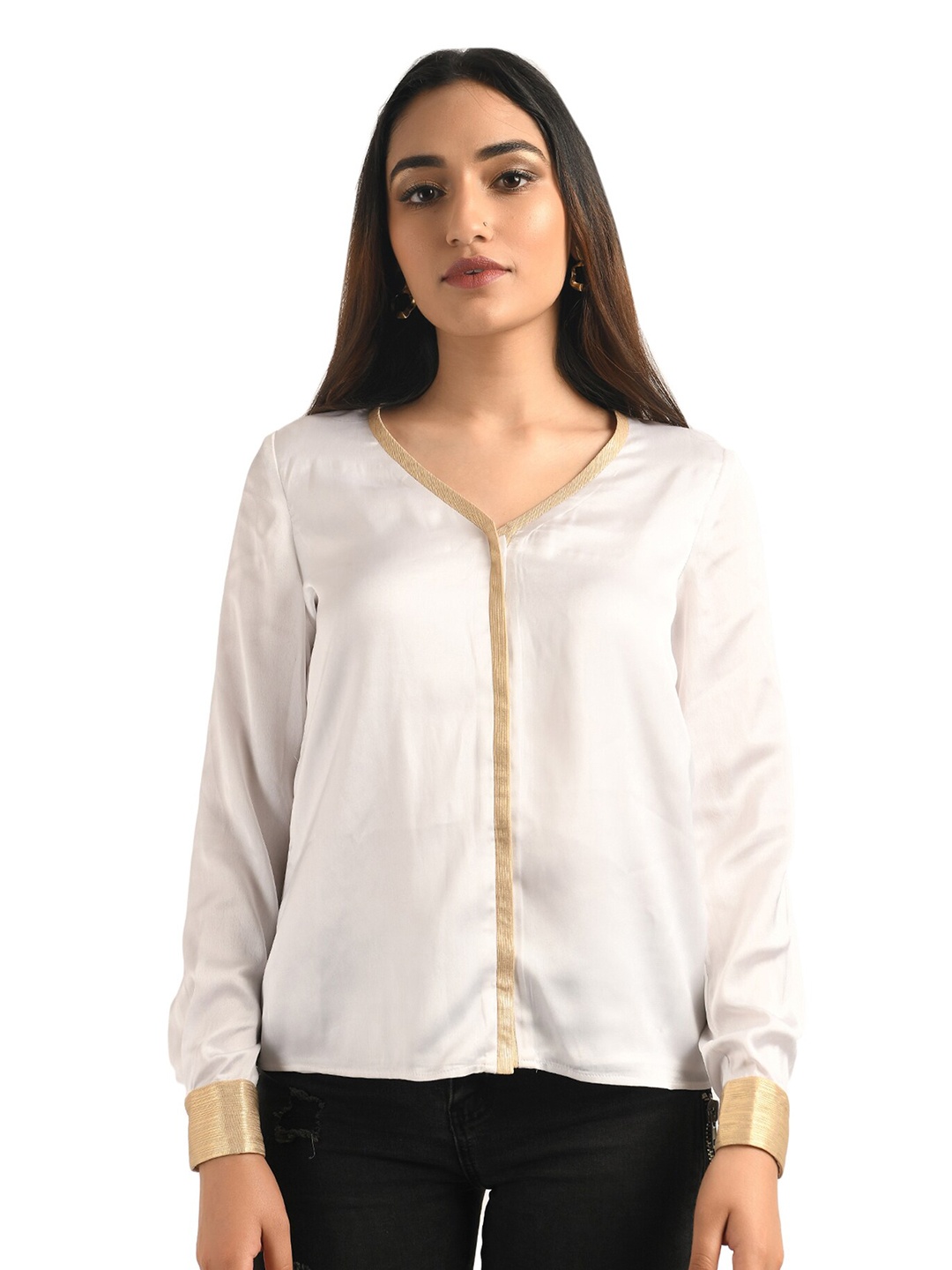 

ATTIC SALT Women White Solid Party Shirt