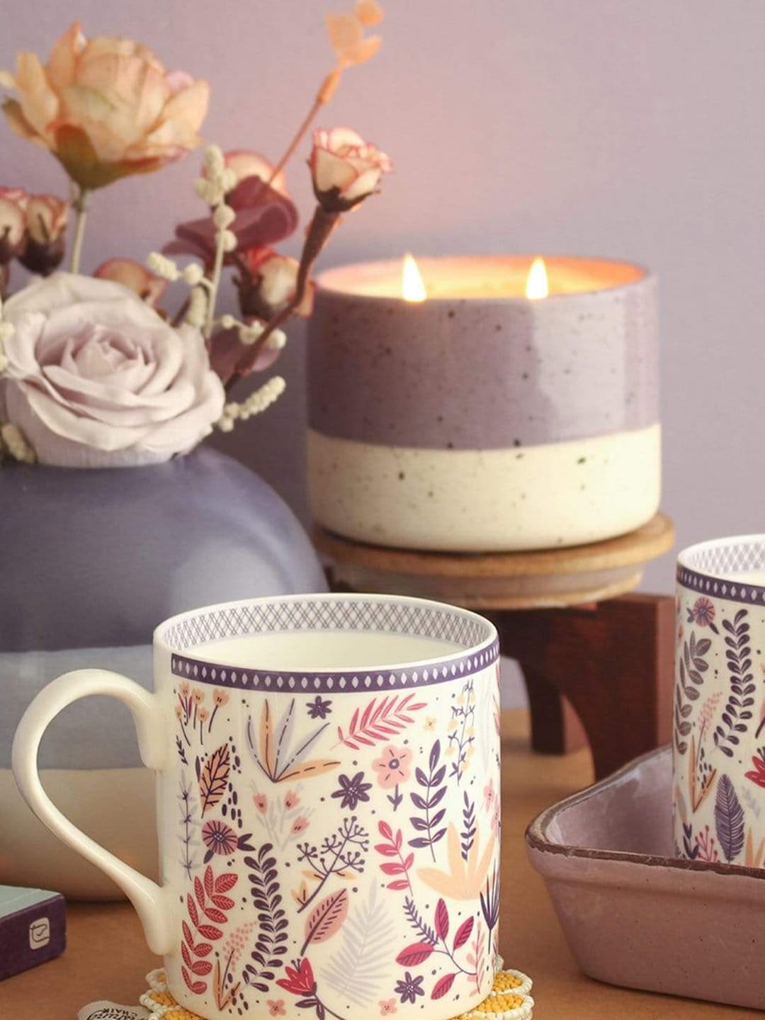

The Wishing Chair Set of 2 White & Blue Printed Stoneware Glossy Mugs