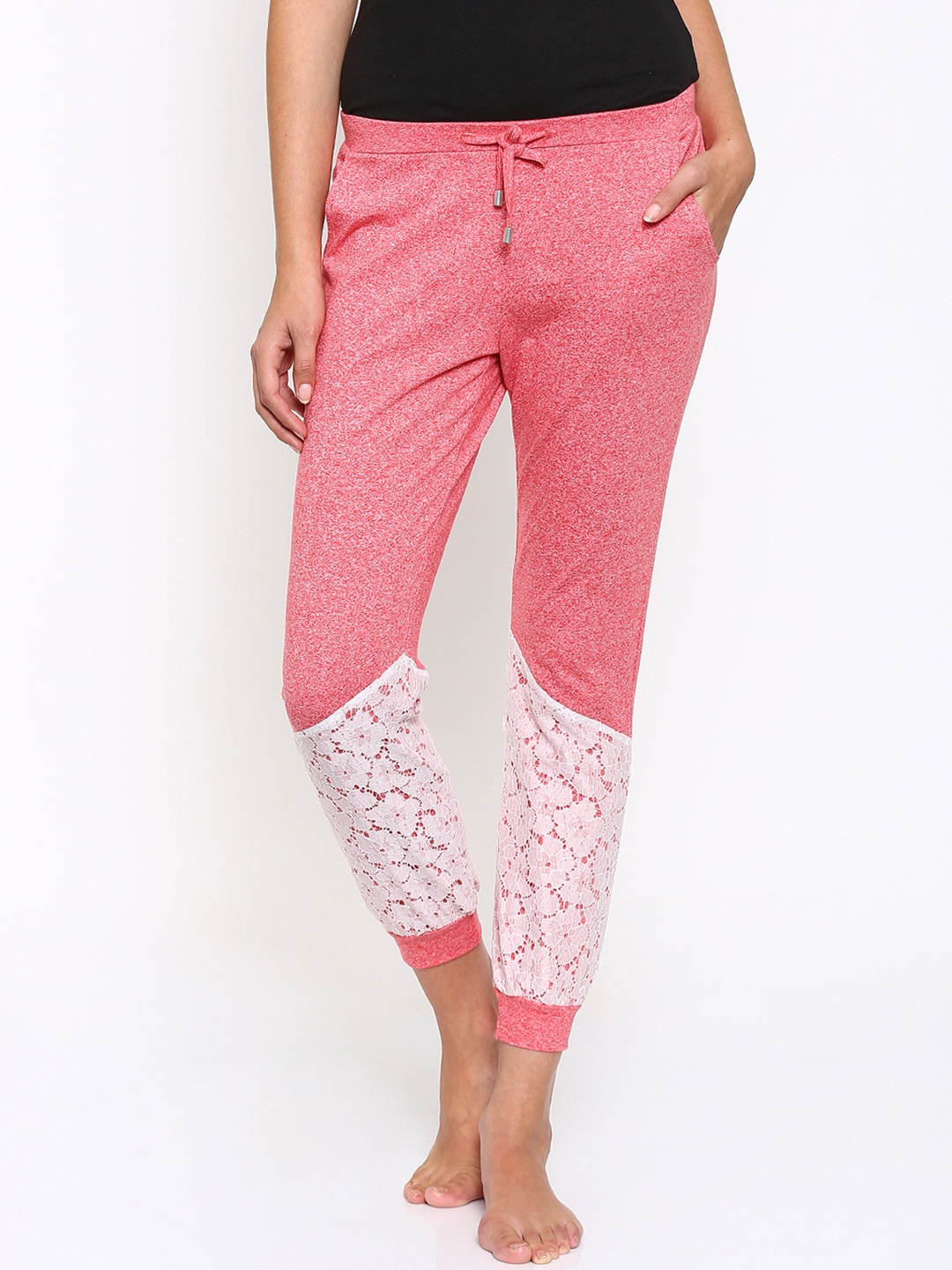 

Mystere Paris Red Lounge Pants with Slub Effect & Lace Detail G110B