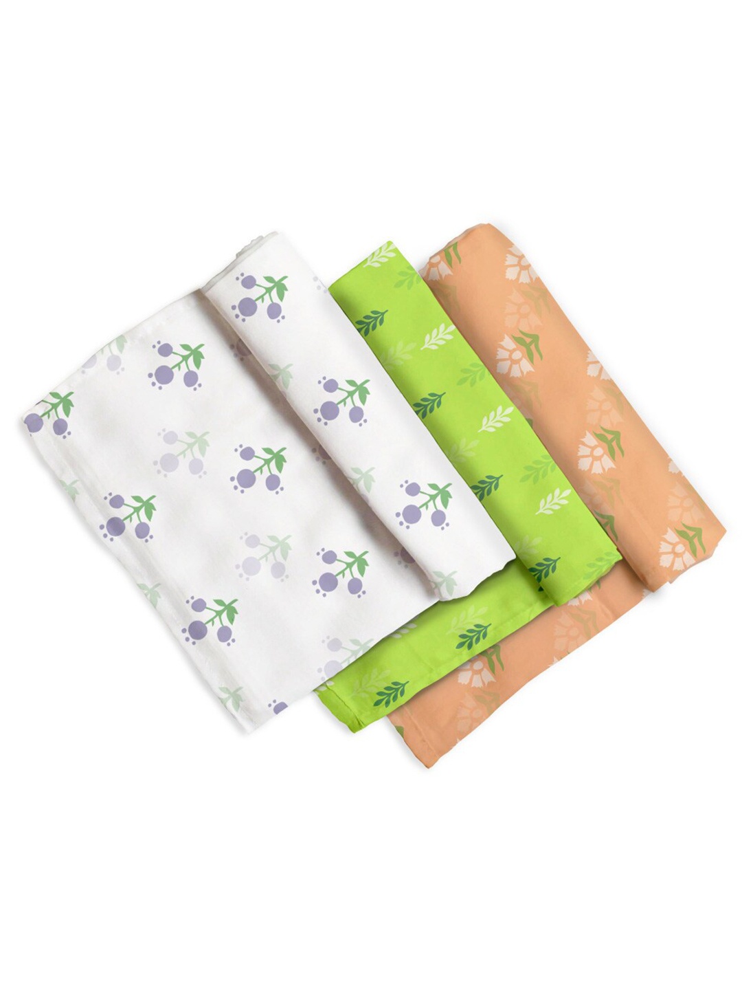 

SuperBottoms Orange & Green Set of 3 Floral AC Room Sustainable Single Bed Blanket- GSM 200