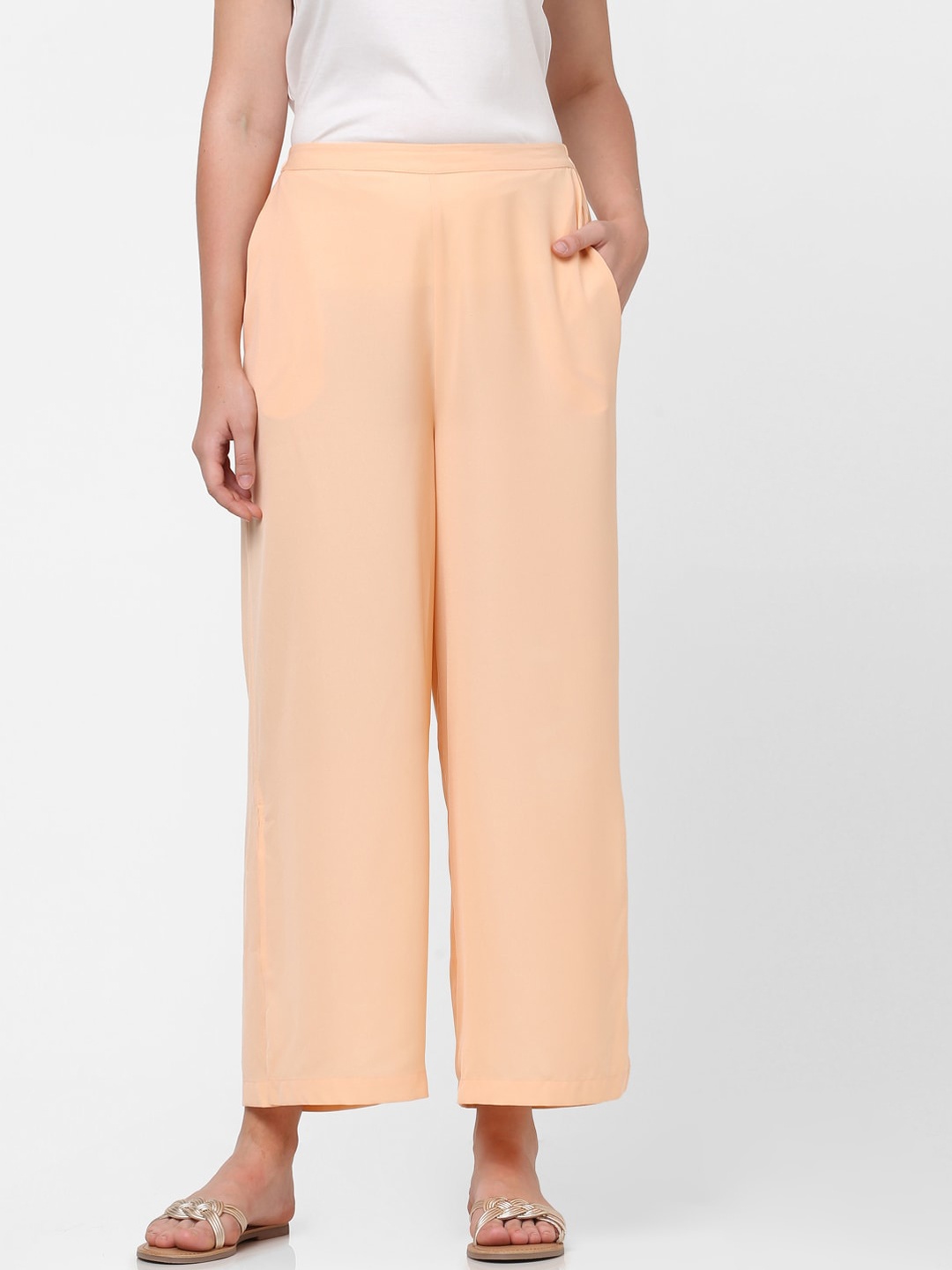 

Vero Moda Women Peach-Coloured Flared Trousers