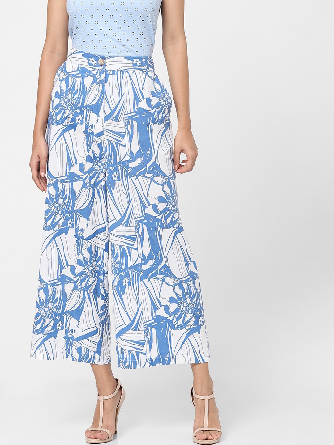 

Vero Moda Women White Floral Printed Straight Fit Culottes Cotton Trousers