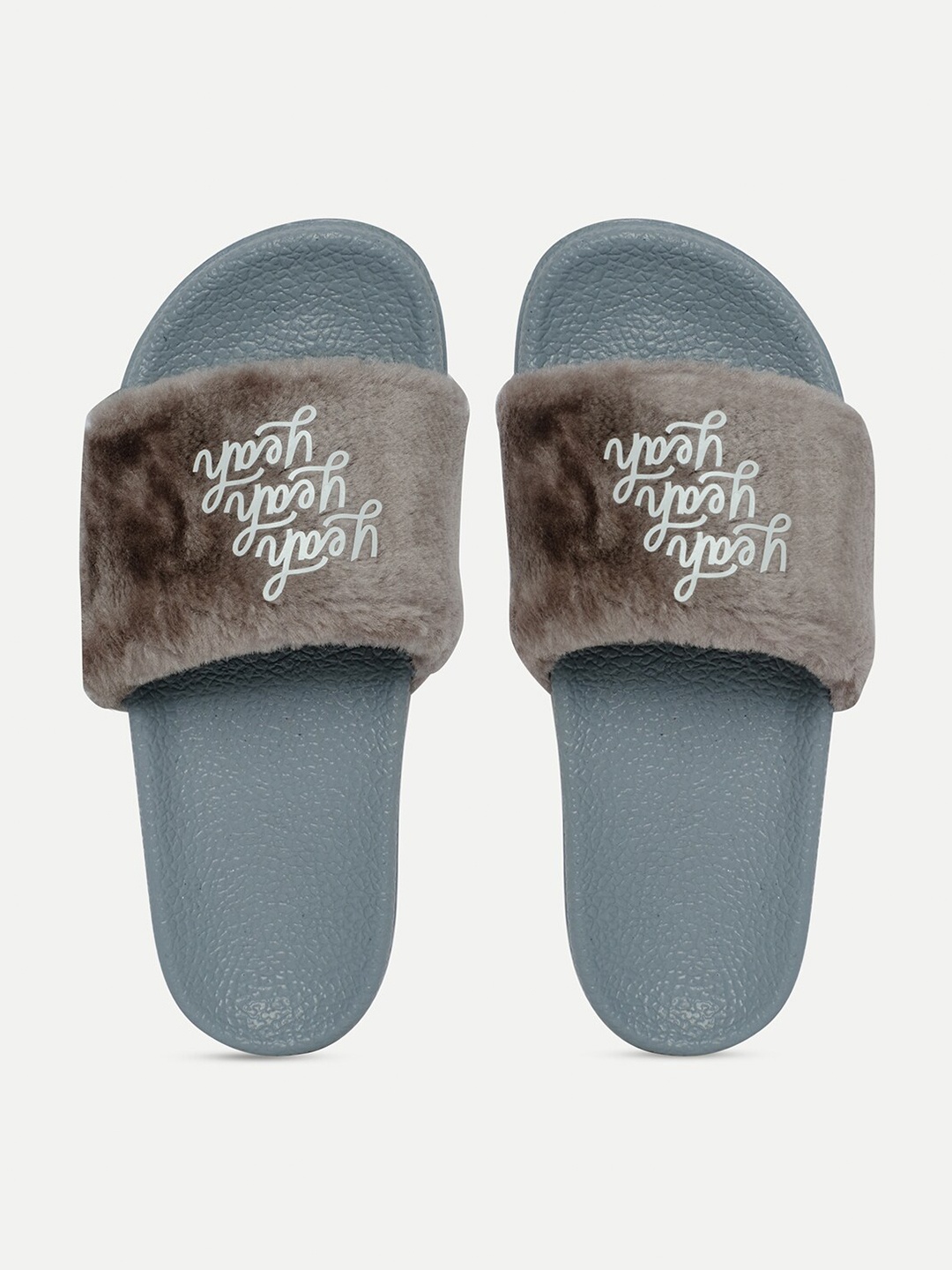 

FREECO Women Brown & Grey Printed Sliders
