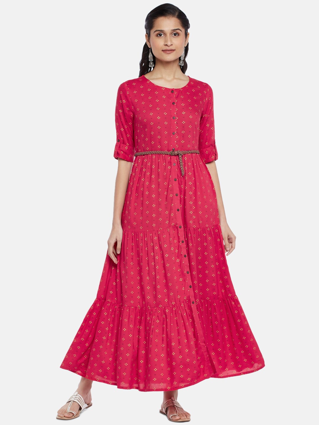 

AKKRITI BY PANTALOONS Women Red Ethnic Motifs Ethnic A-Line Maxi Dress