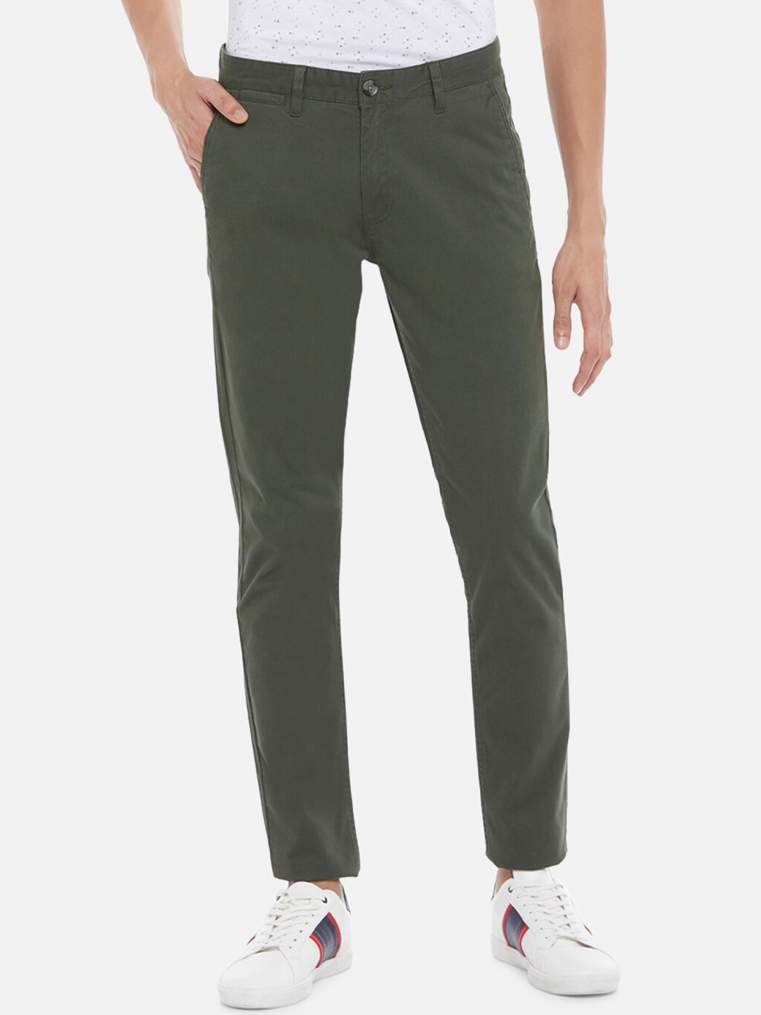 

BYFORD by Pantaloons Men Green Ultra Slim Fit Low-Rise Chinos Trousers