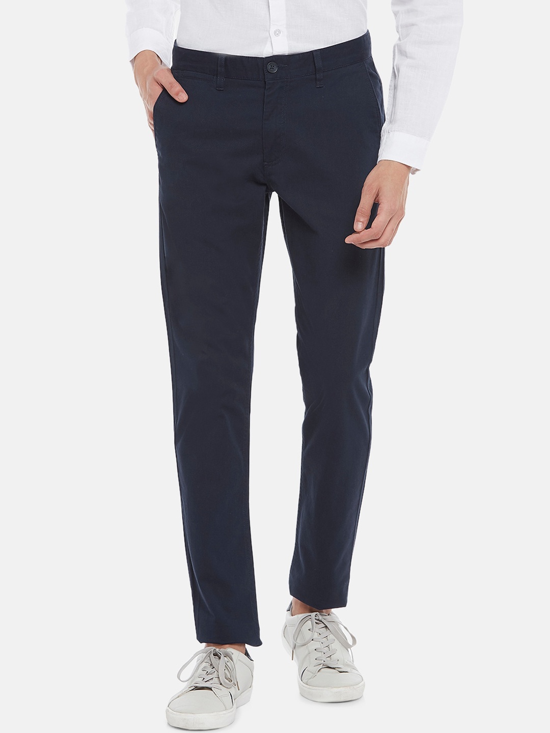 

BYFORD by Pantaloons Men Navy Blue Ultra Slim Fit Low-Rise Trousers