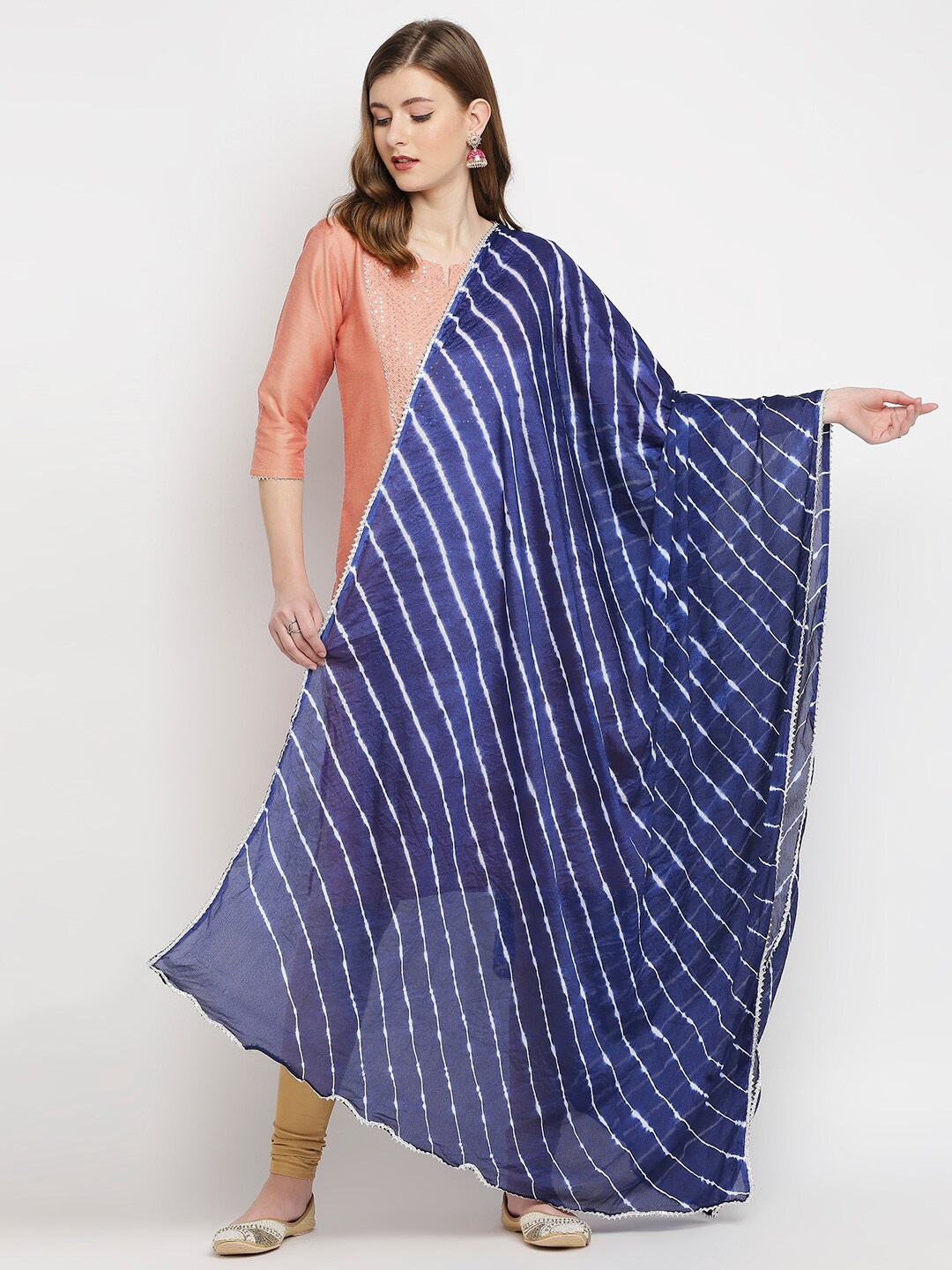 

Dupatta Bazaar Blue & White Striped Tie and Dye Dupatta