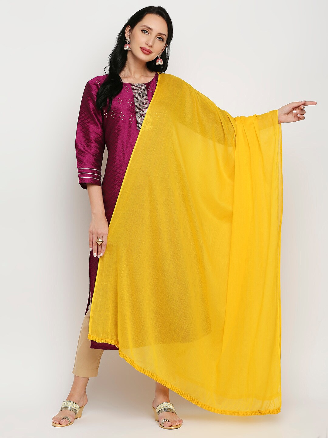 

Dupatta Bazaar Women Yellow Cotton Dupatta