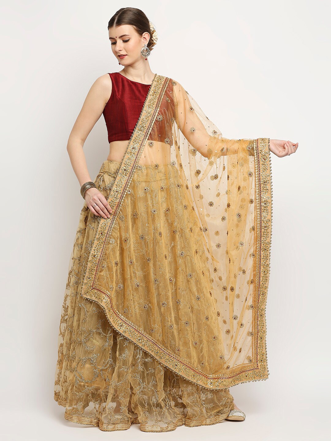 

Dupatta Bazaar Gold-Toned Ethnic Motifs Embroidered Dupatta with Zardozi