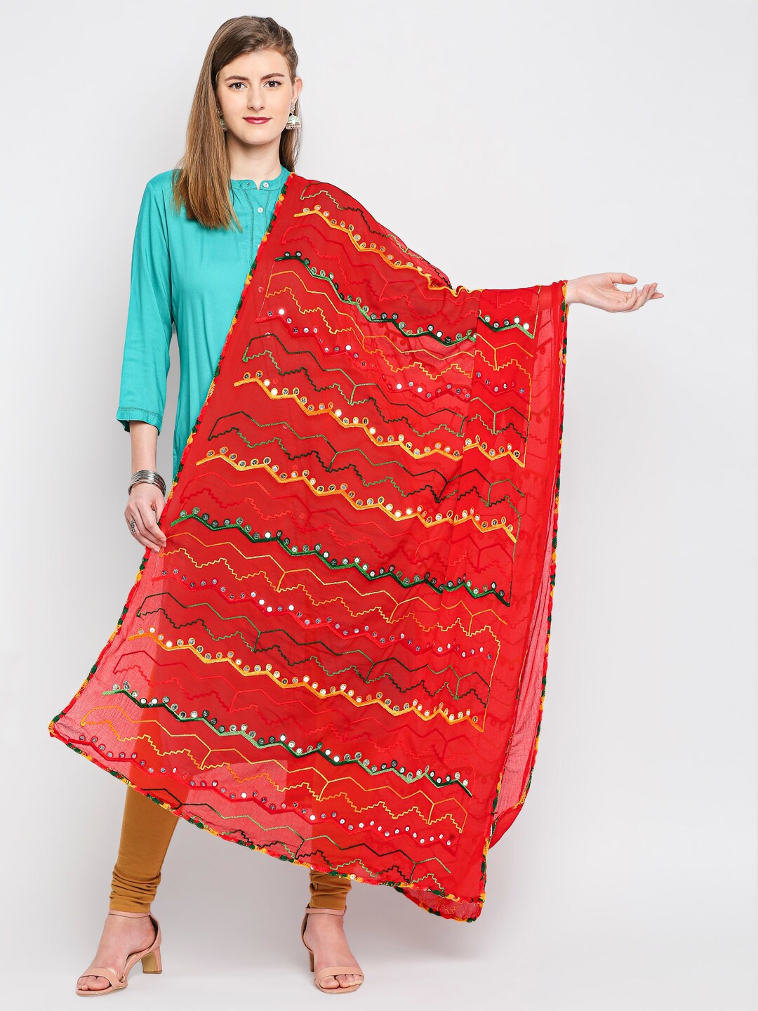 

Dupatta Bazaar Red Ethnic Motifs Embroidered Dupatta with Sequinned