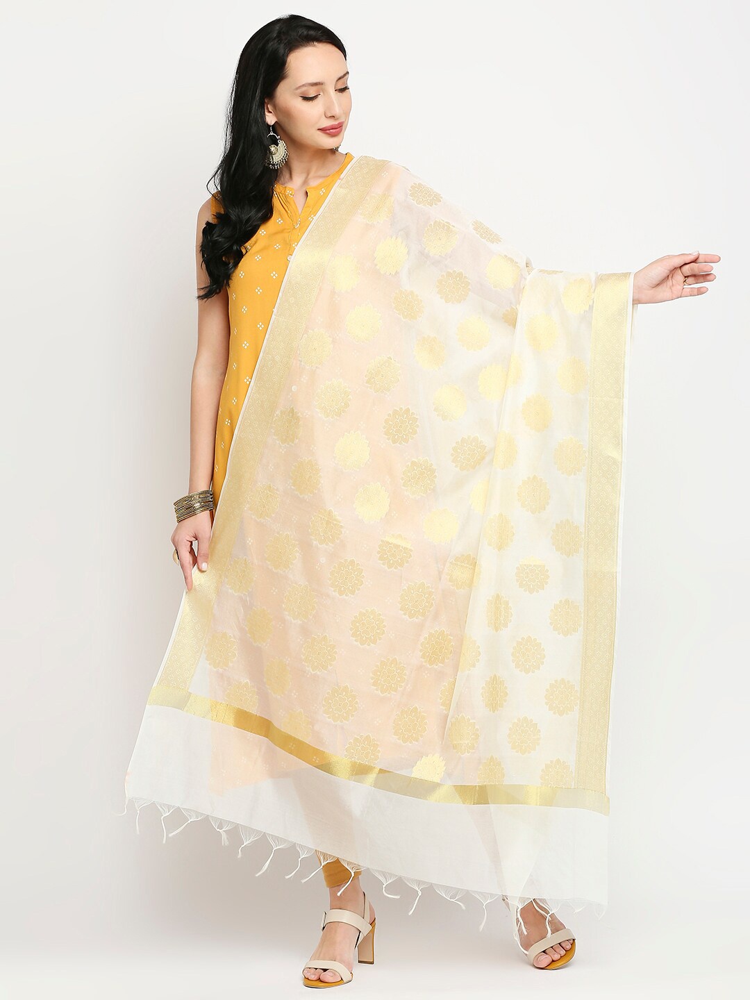 

Dupatta Bazaar Beige Ethnic Motifs Woven Design Dupatta