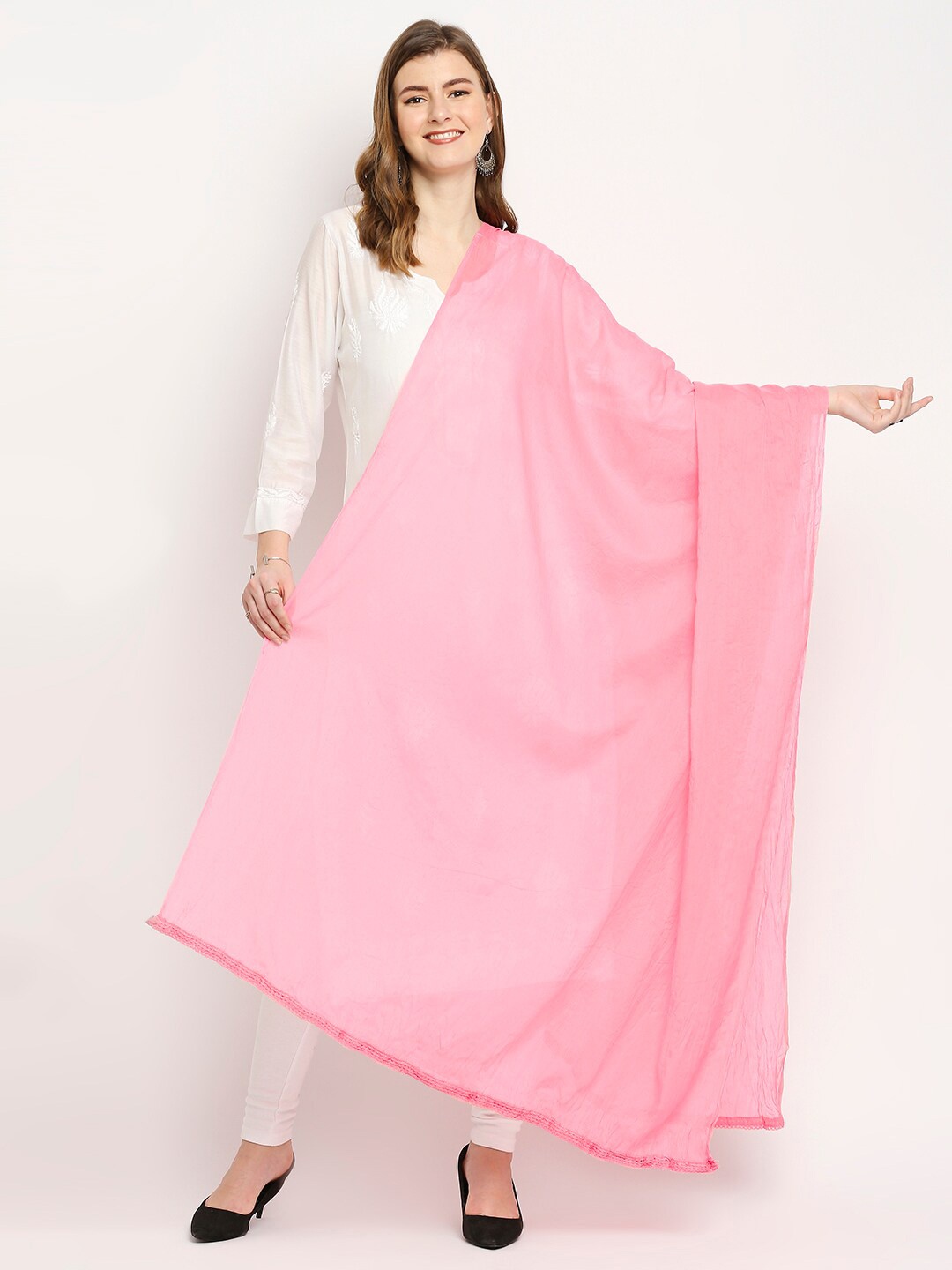 

Dupatta Bazaar Pink Solid Pure Cotton Dupatta