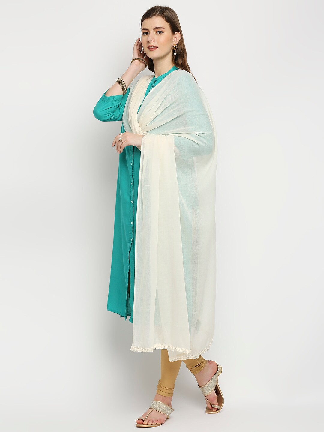 

Dupatta Bazaar Women Cream-Coloured Pure Cotton Dupatta