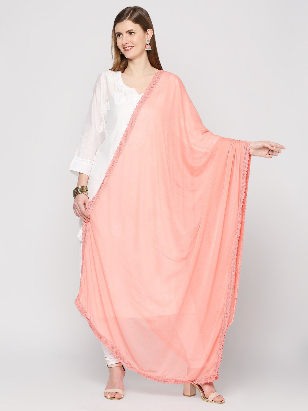 

Dupatta Bazaar Peach-Coloured Solid Dupatta